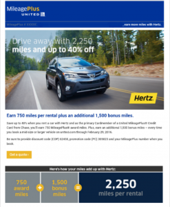 United-Hertz 2,250 bonus EXP 2-29-16